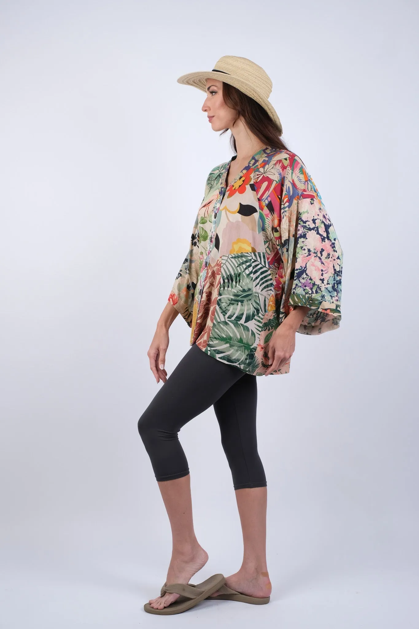 225273 Tropical Chic Patchwork Kimono Top
