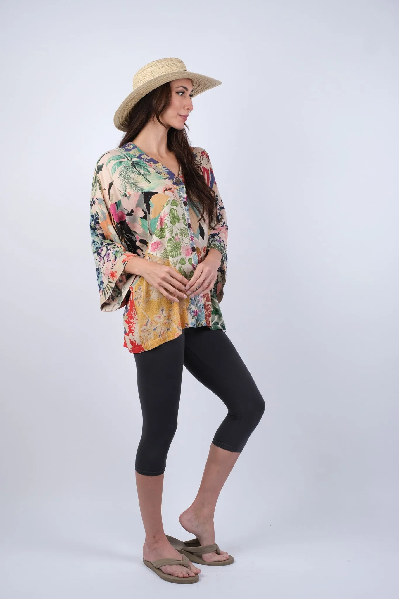 225273 Tropical Chic Patchwork Kimono Top