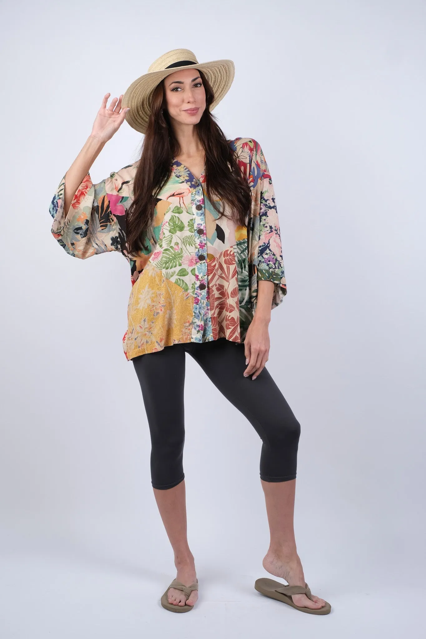225273 Tropical Chic Patchwork Kimono Top