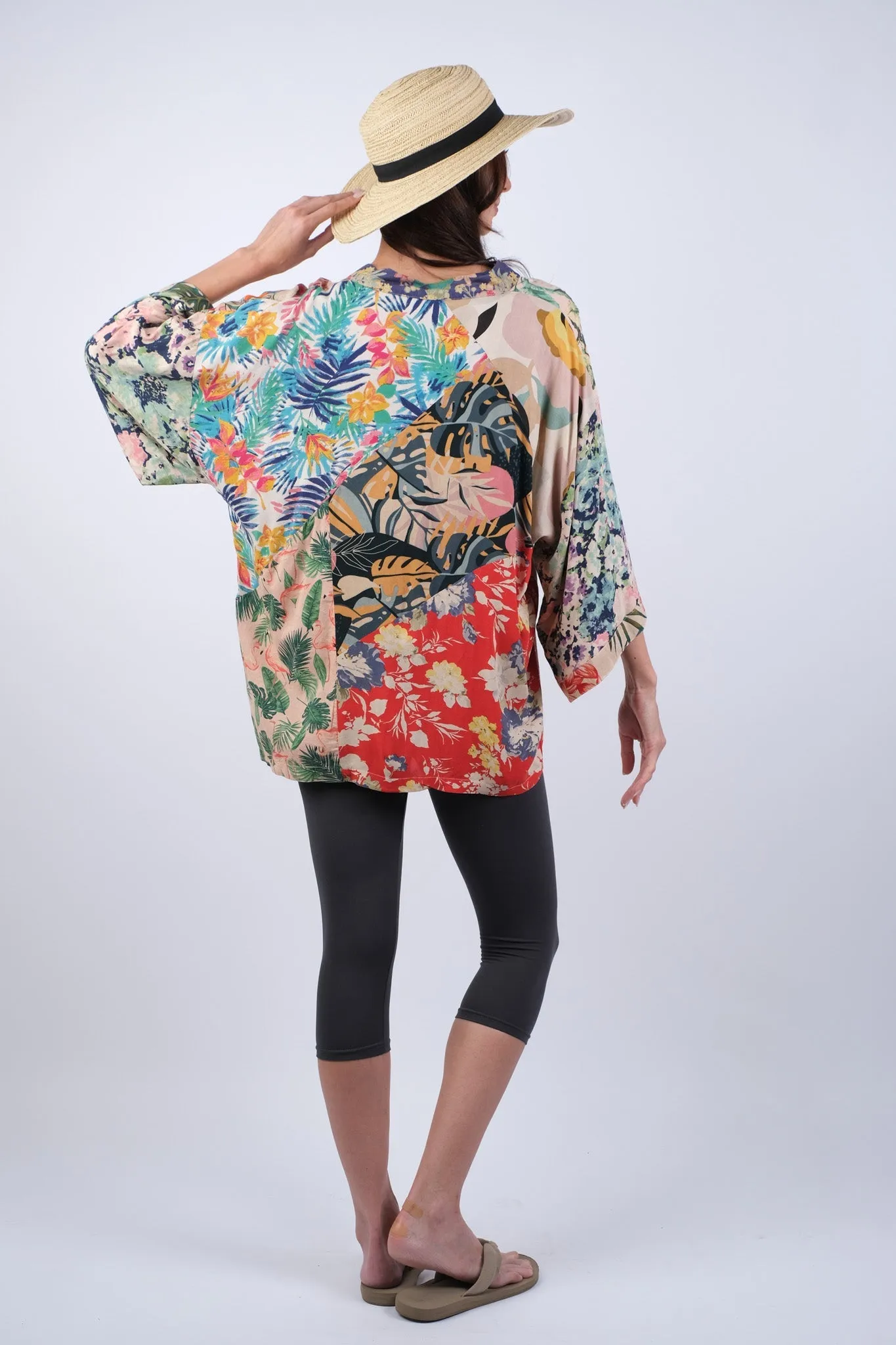 225273 Tropical Chic Patchwork Kimono Top