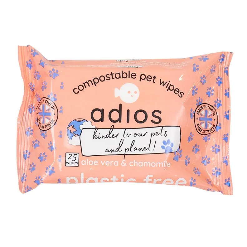 Adios Compostable Pet Wipes - 25 Wipes Aloe Vera & Chamomile