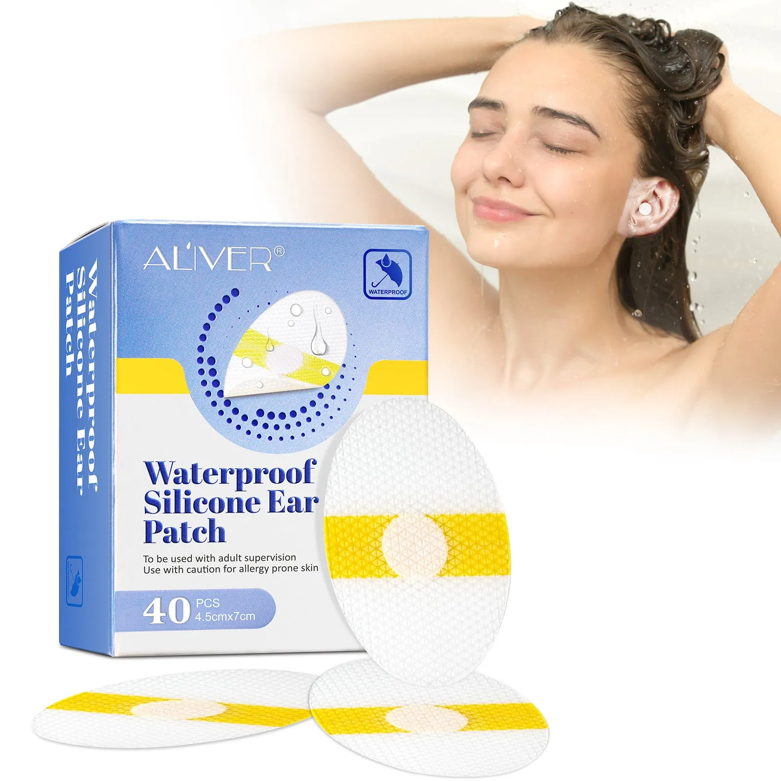 Aliver Ear Covers for Shower 40 pcs, Waterproof Silicone Ear Patch