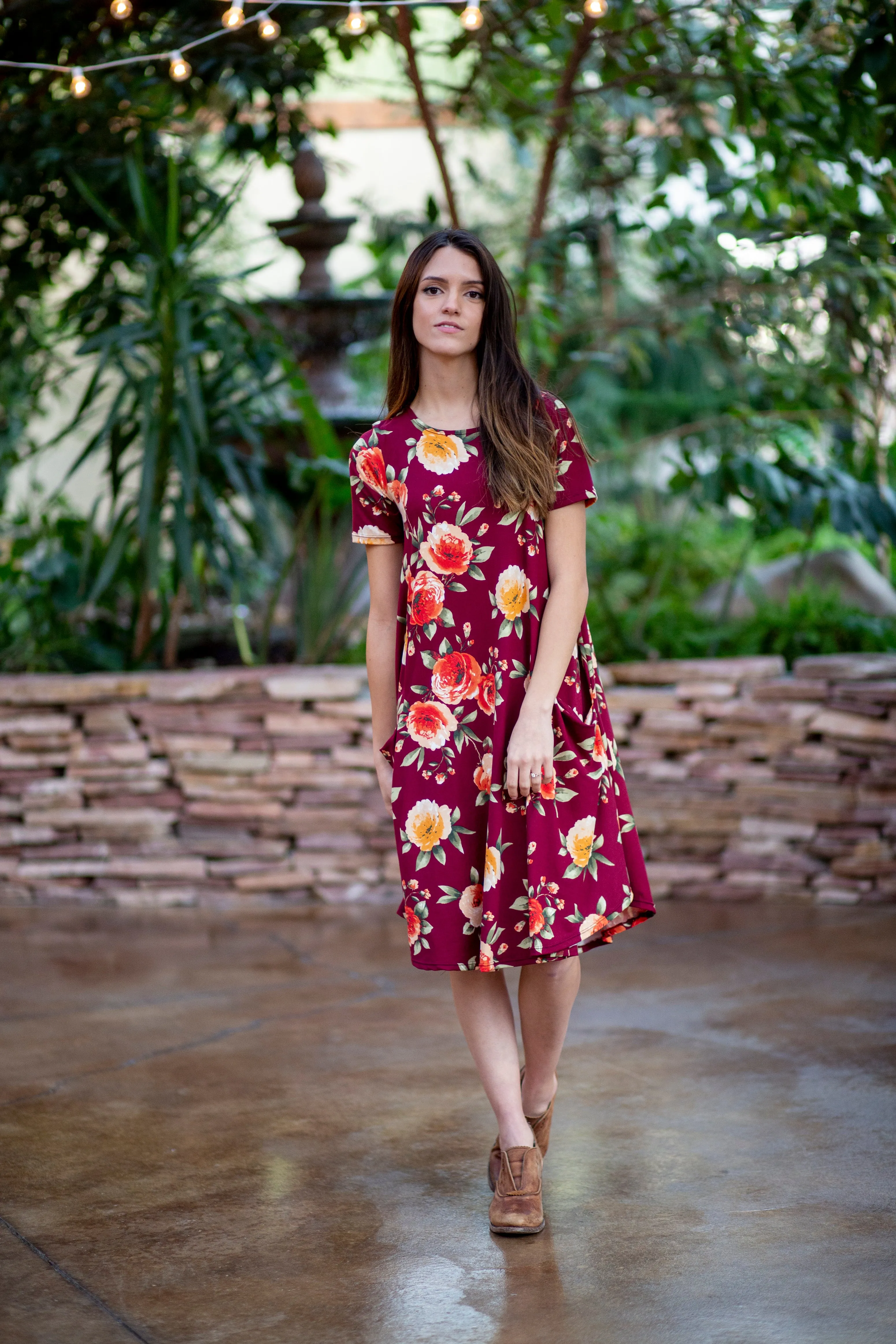 April Dress Deep Red Floral