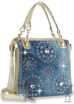Denim And Rhinestone Pattern Unique Tote
