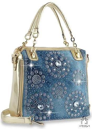 Denim And Rhinestone Pattern Unique Tote