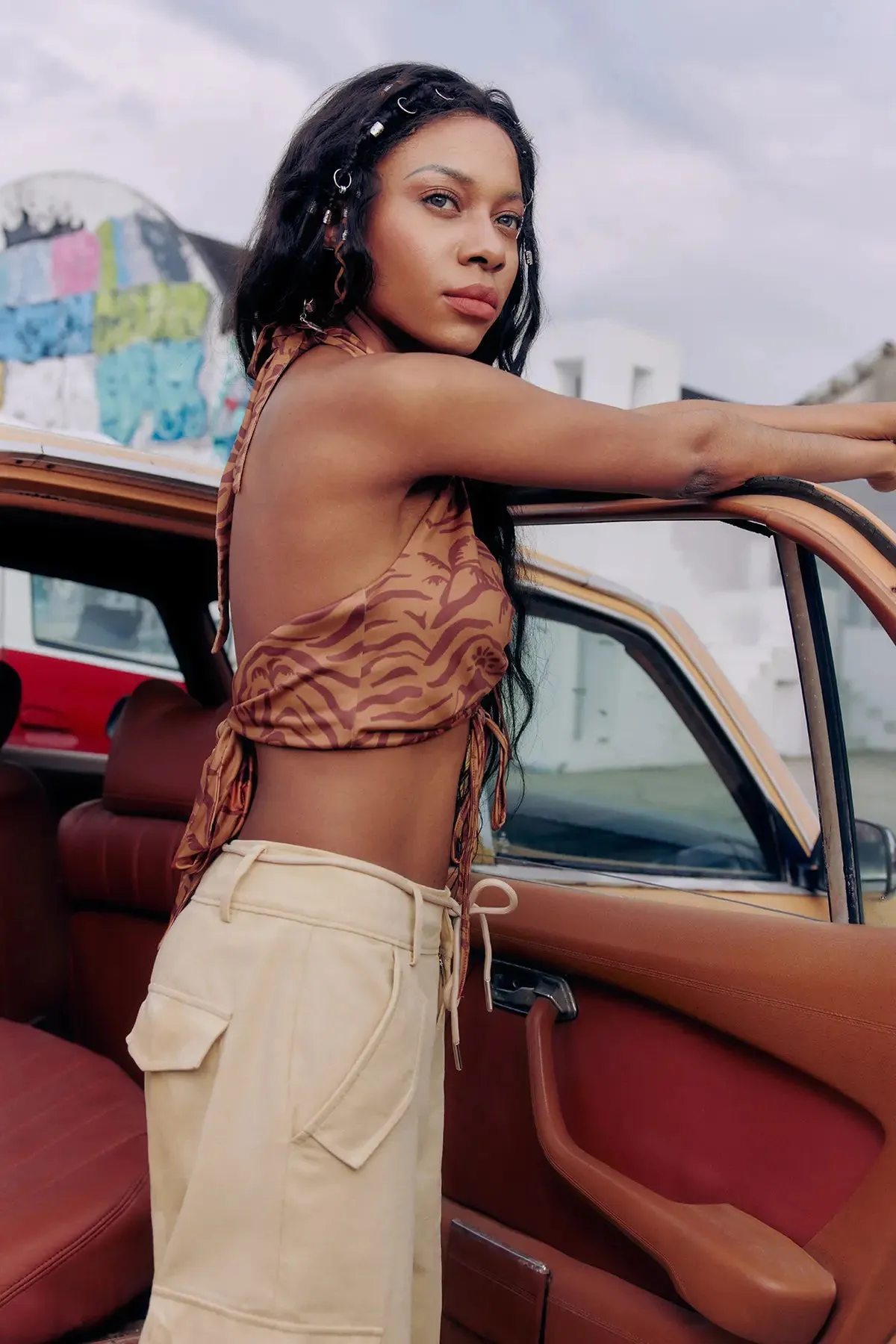 Drawstring Backless Halter Crop top