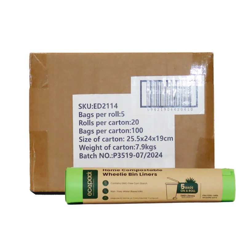 Ecopack 140L Compostable Wheelie Bin Liners (1 Roll/5 Bags)