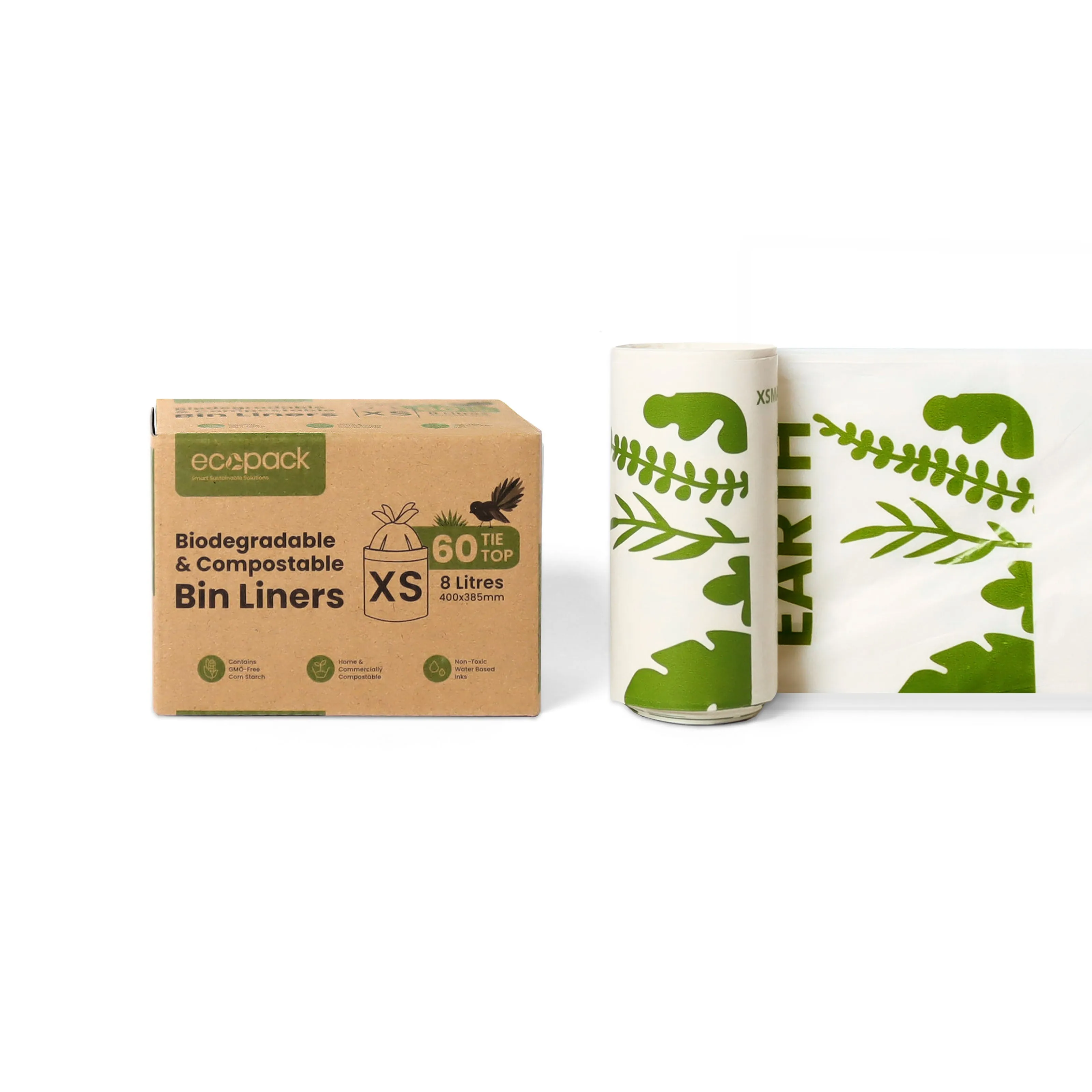 Ecopack 8L XS Compostable Bin Liners (1 Box/60 Bags)