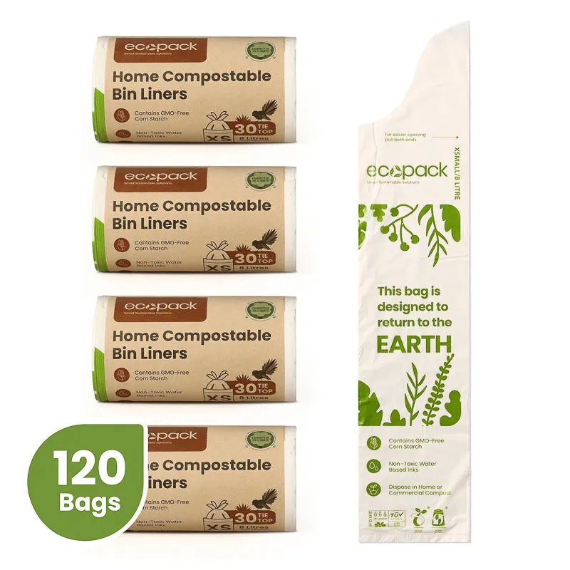 Ecopack 8L XS Compostable Bin Liners Bundle (4 Rolls/120 Bags)