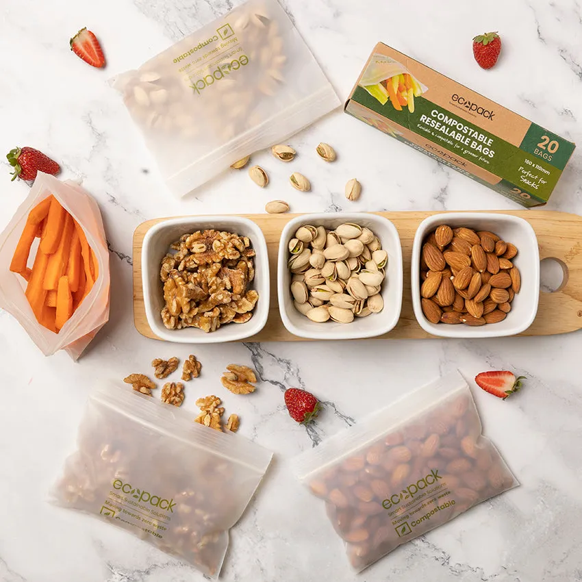 Ecopack Compostable Resealable Snack Bags (1 Box/20 Bags)