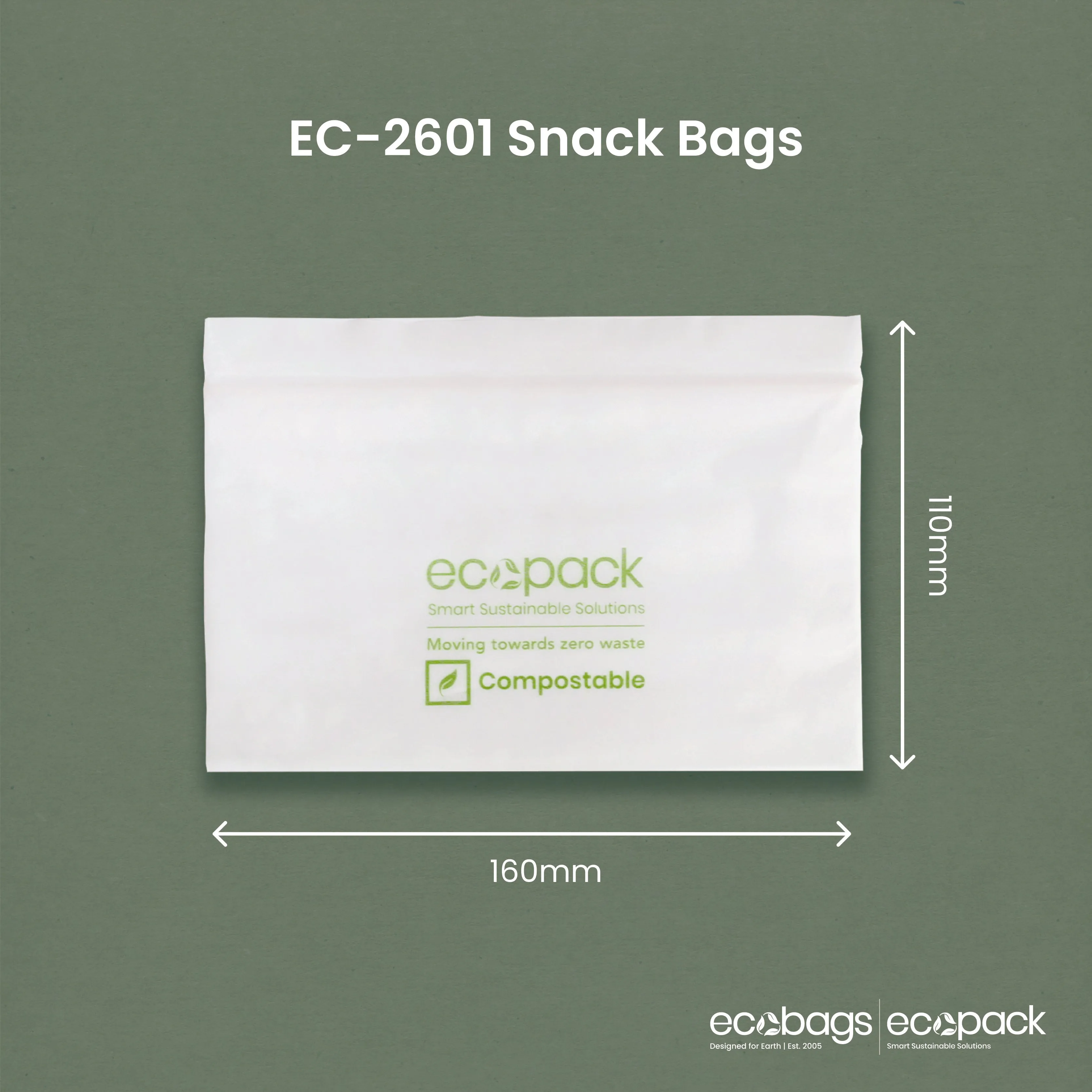 Ecopack Compostable Resealable Snack Bags (1 Box/20 Bags)