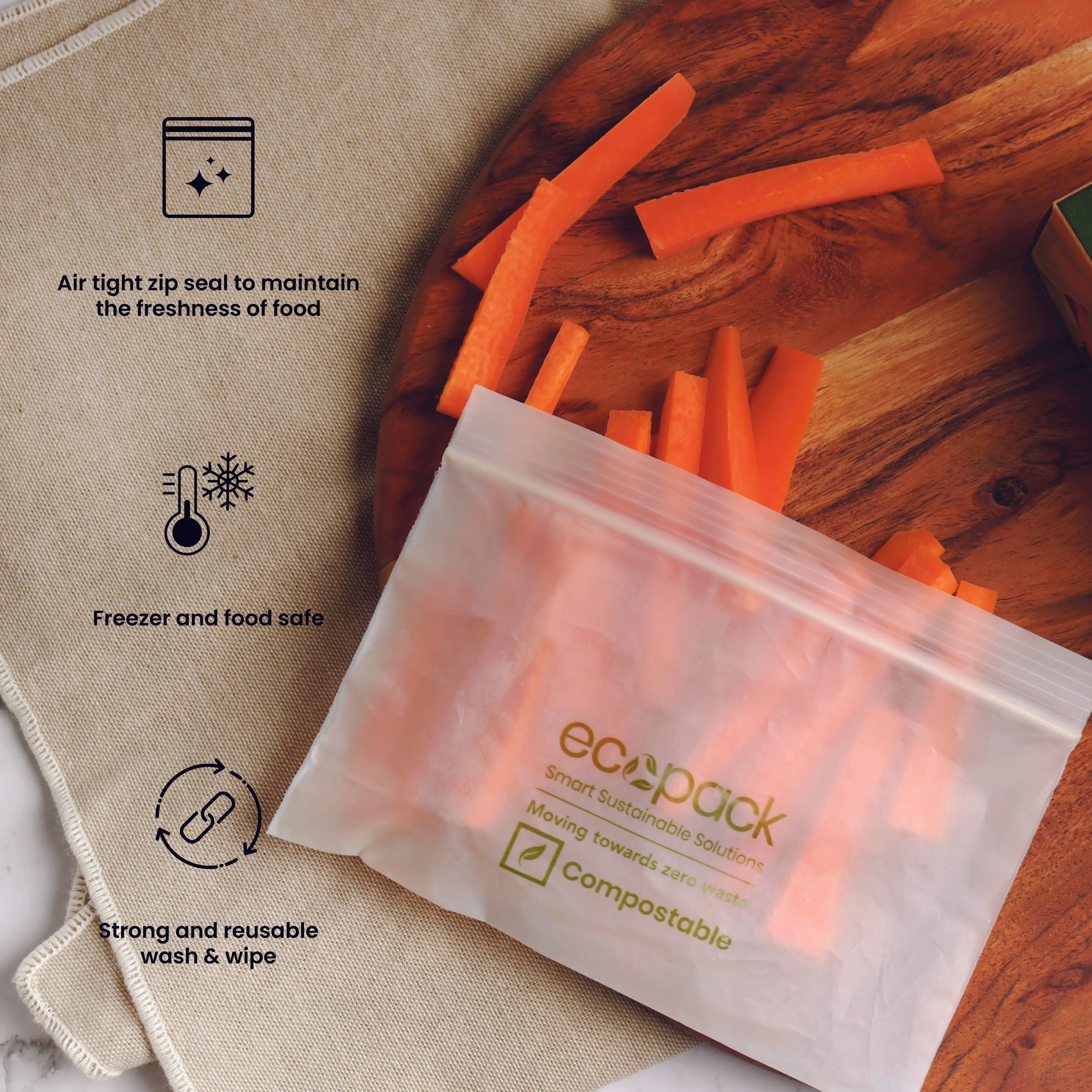 Ecopack Compostable Resealable Snack Bags (1 Box/20 Bags)