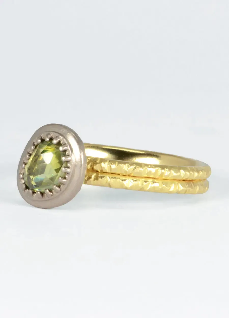 Green Sapphire, Palladium & 18ct Yellow Gold Ring