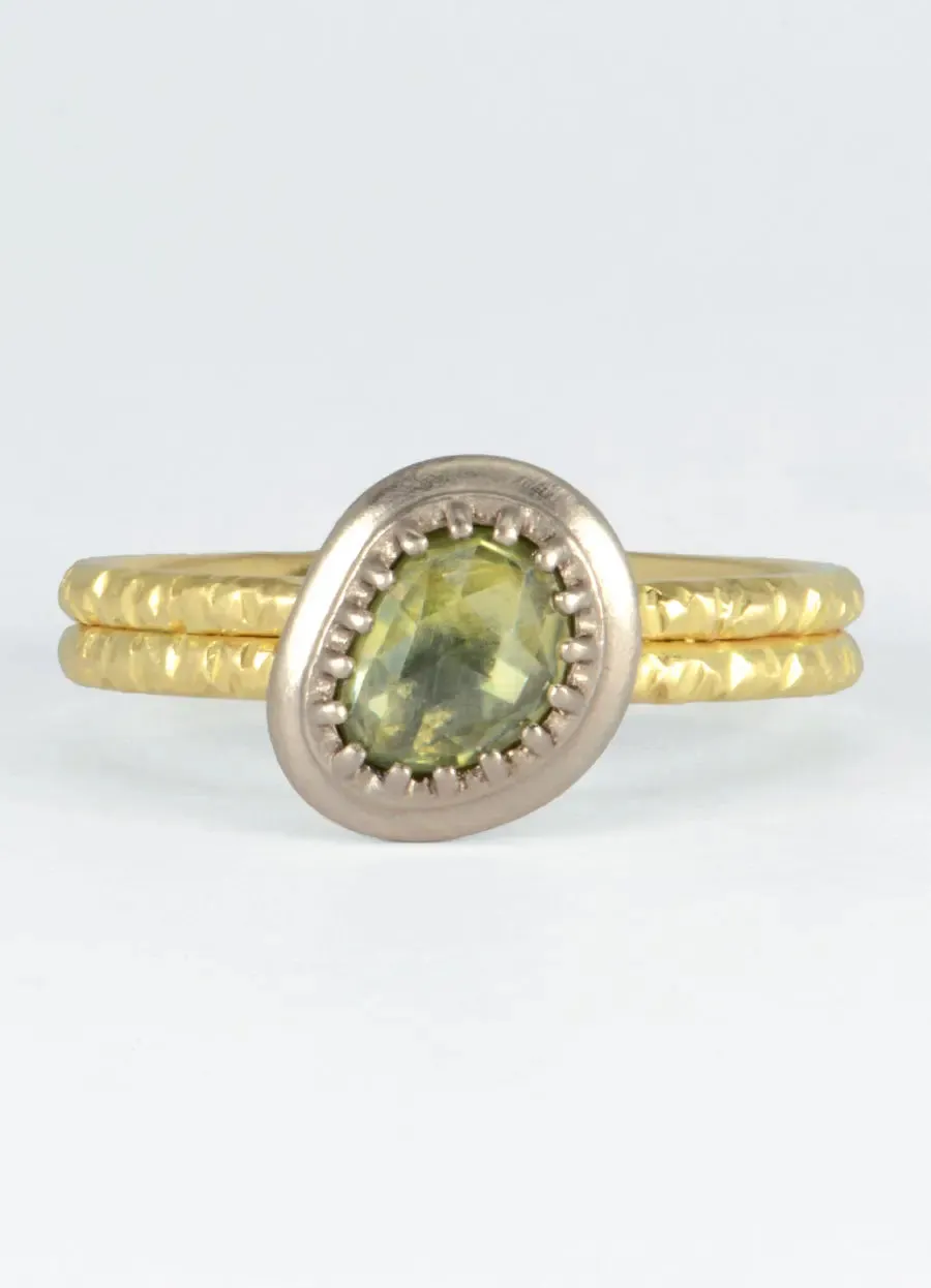 Green Sapphire, Palladium & 18ct Yellow Gold Ring
