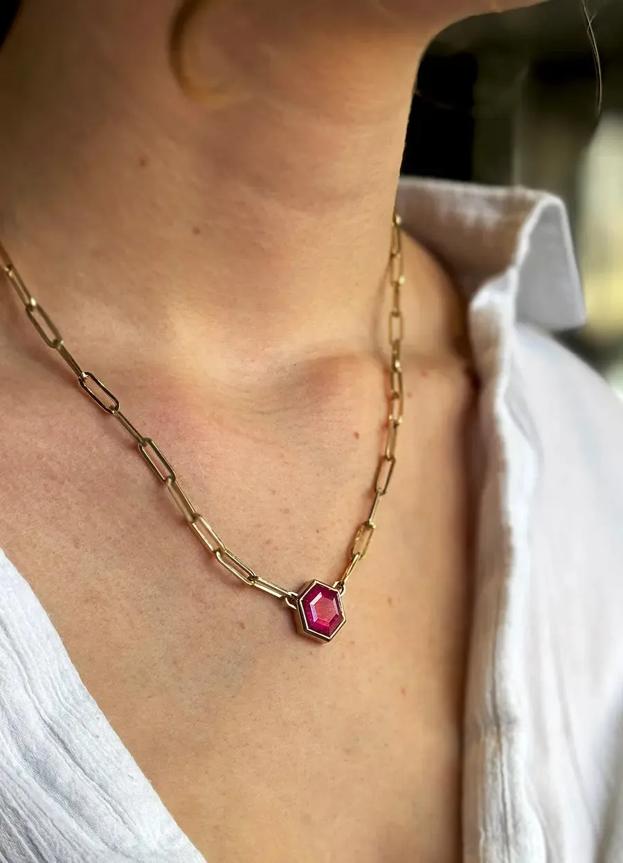 Hexagonal Ruby Paperclip Pendant