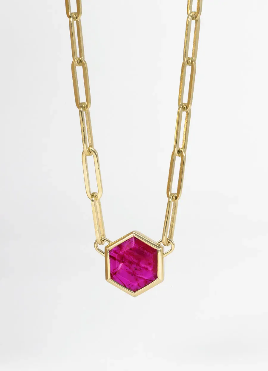 Hexagonal Ruby Paperclip Pendant