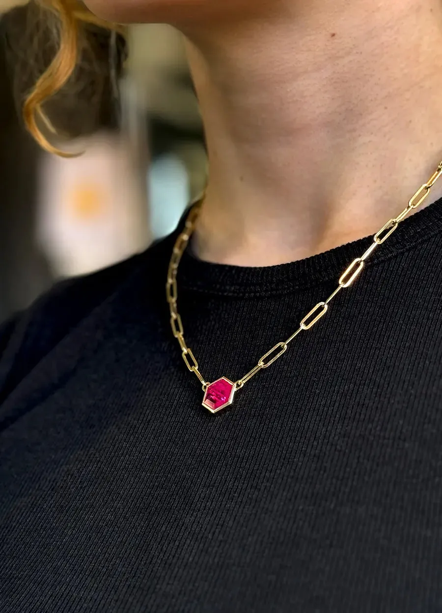 Hexagonal Ruby Paperclip Pendant