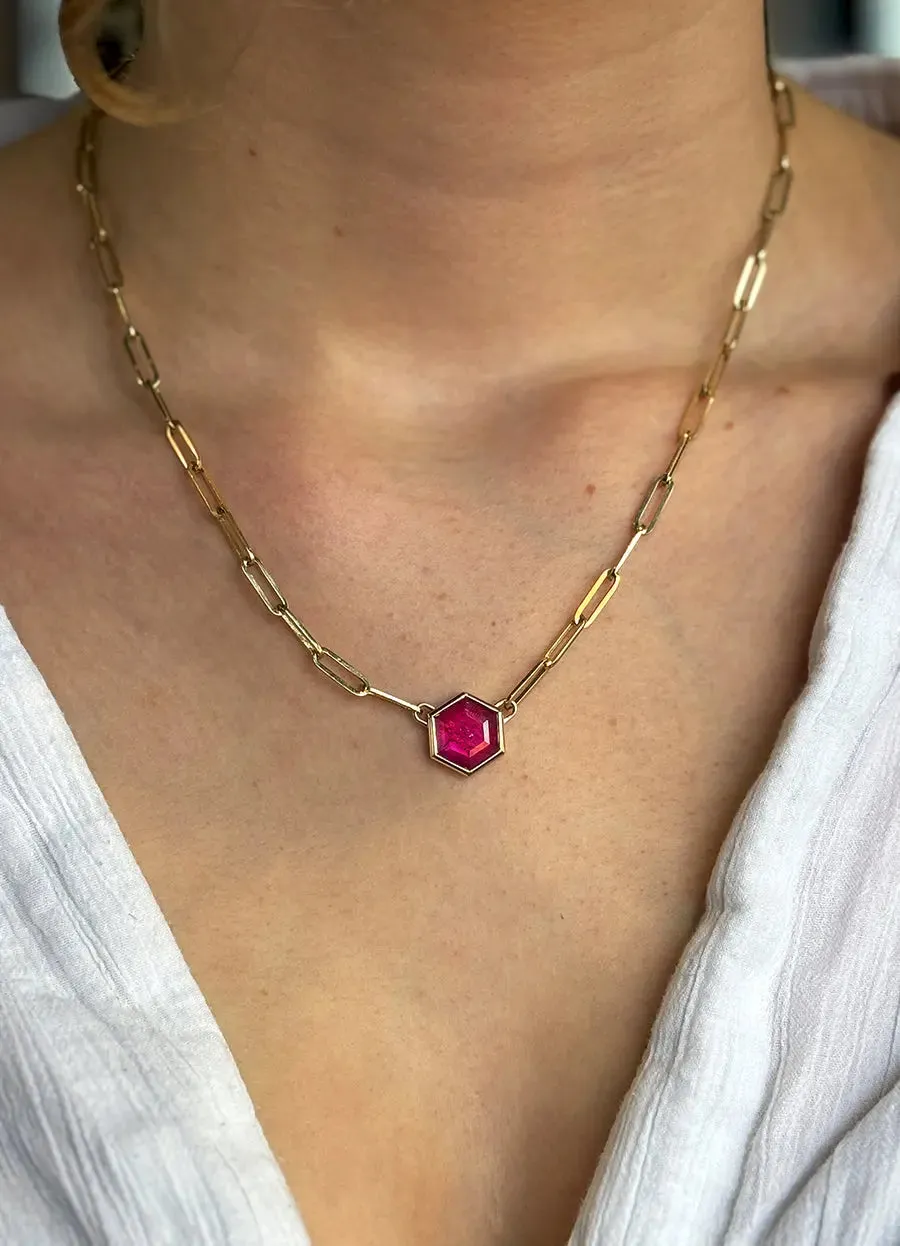 Hexagonal Ruby Paperclip Pendant