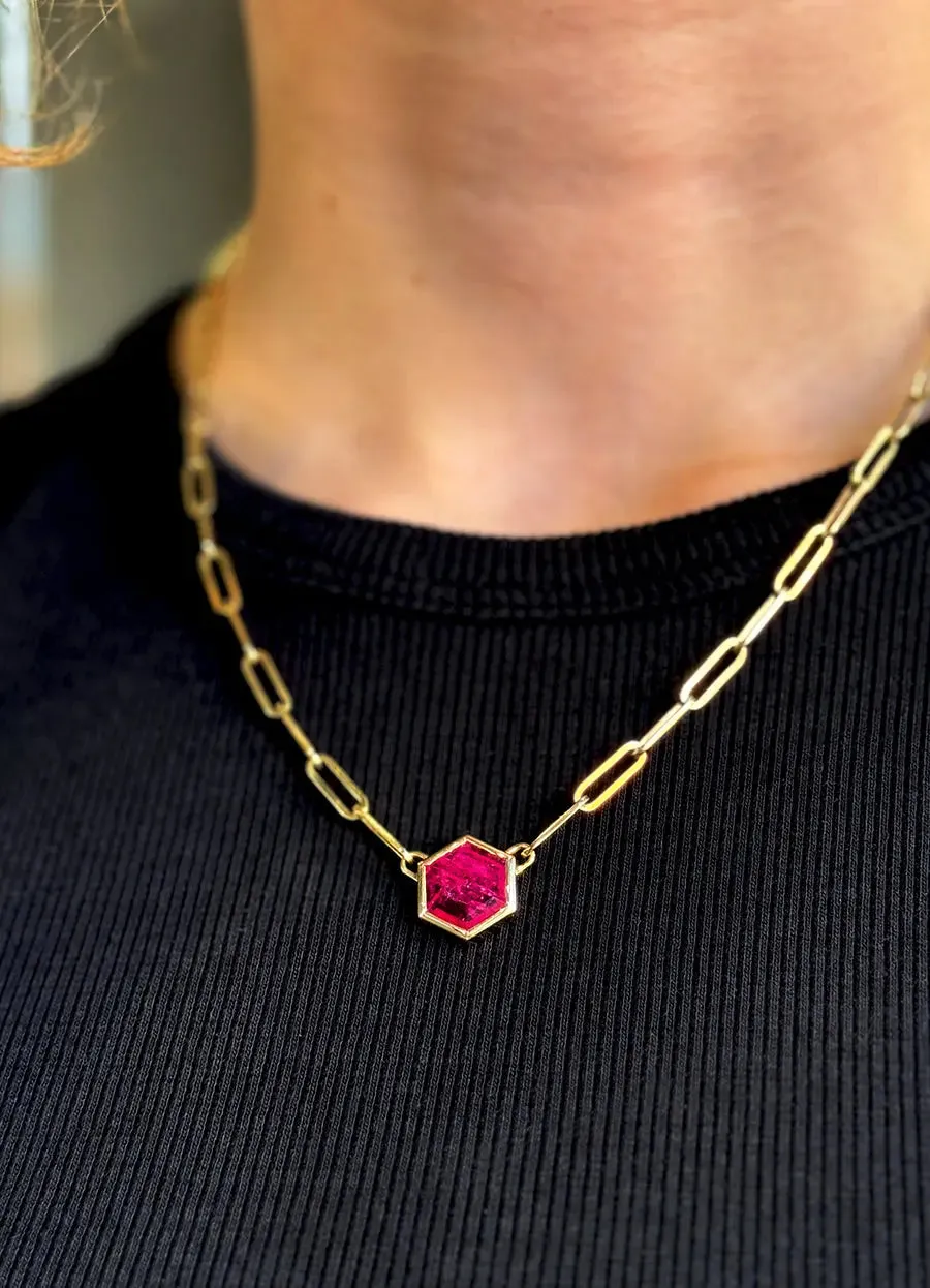 Hexagonal Ruby Paperclip Pendant