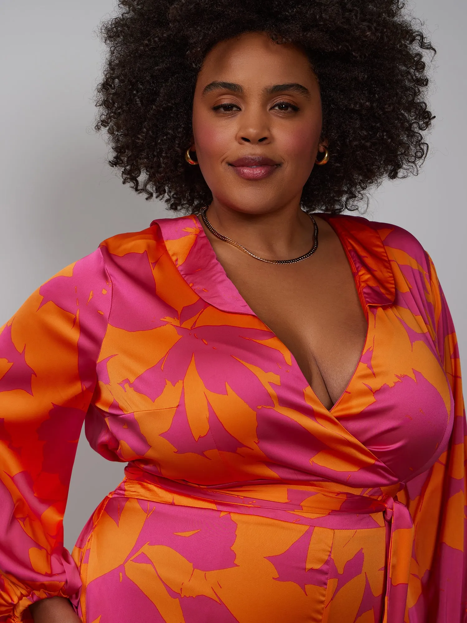 Plus Balloon Sleeve Wrap Jumpsuit
