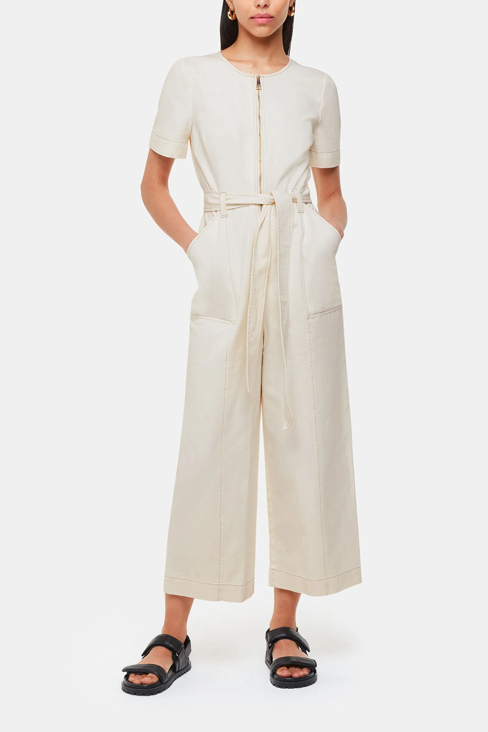 Short Sleeve Denim Jumpsuit