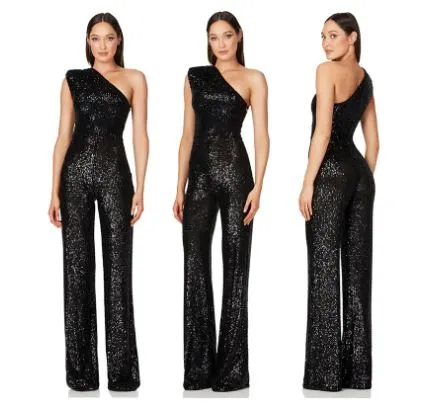 Sleeveless One Shoulder Sequin Jumpsuit
