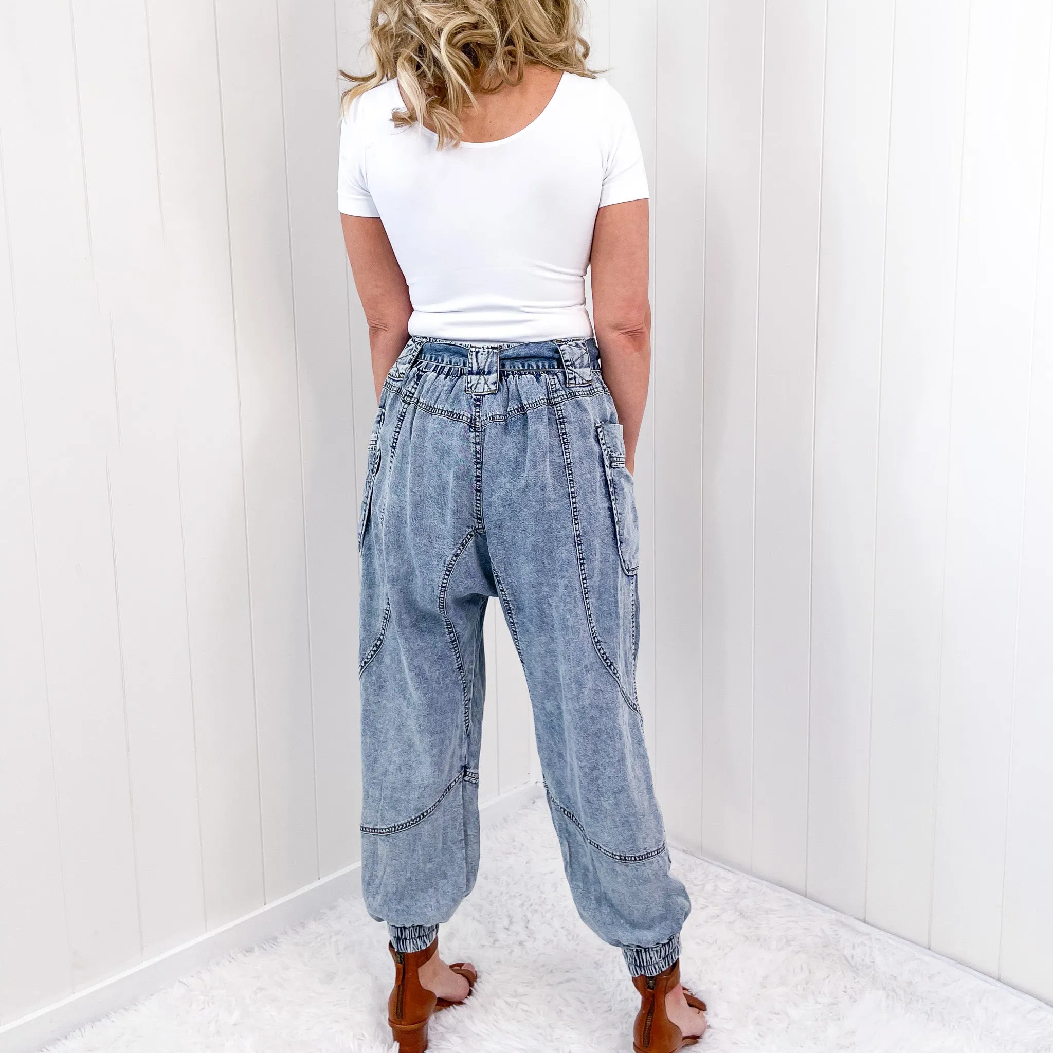 Whisper Lounge Washed Tencel Jogger Pants in Denim